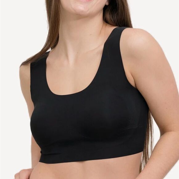 BLACK COOBIE INVISIBLE STRAPS SCOOP BRA SIZE LARGE EUC - Picture 2 of 5